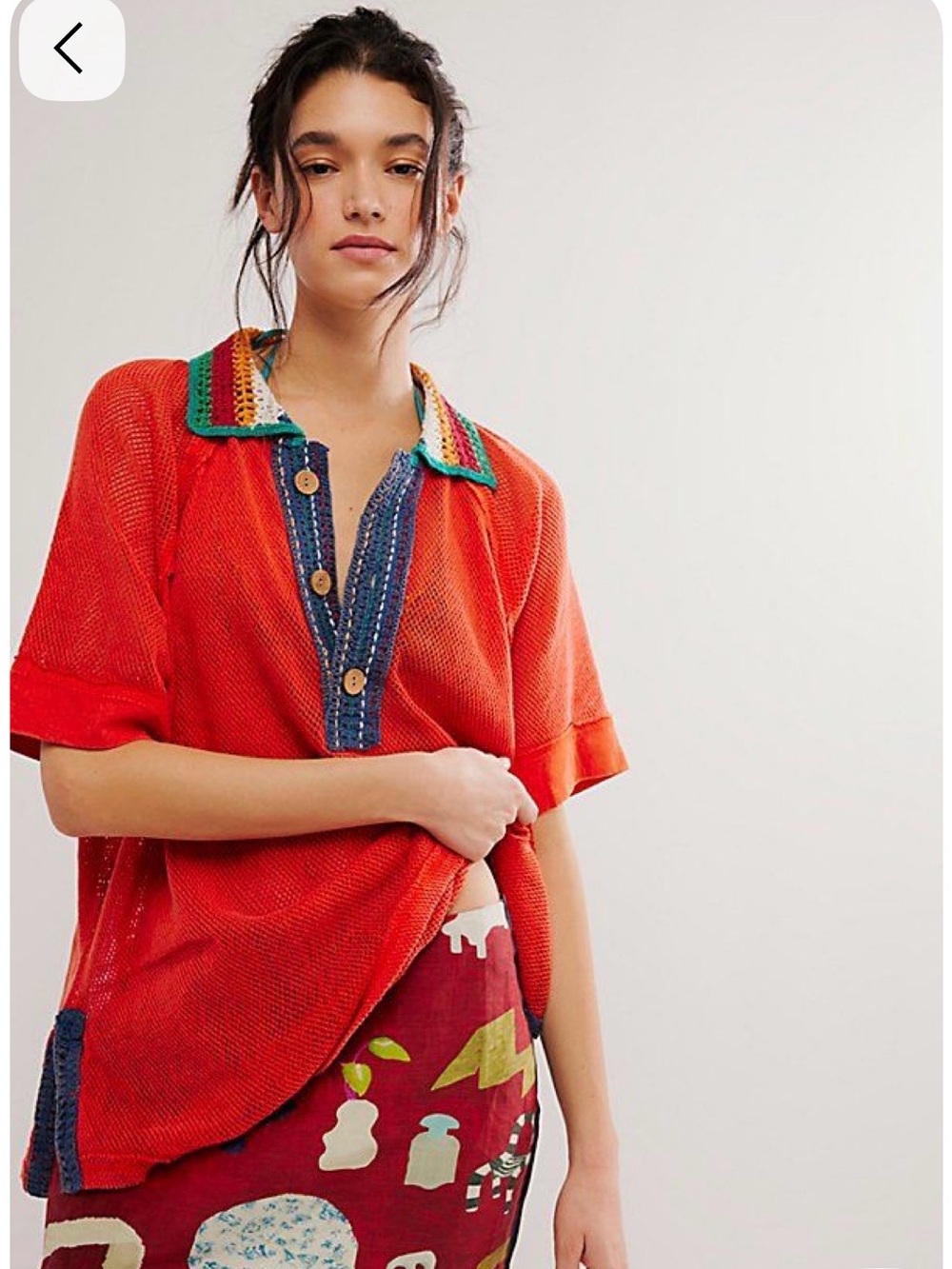 We The Free Cabana Tee in Orange Crochet-Trim